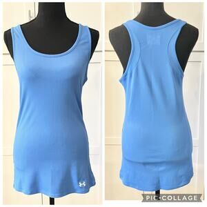 Under Armour Heat Gear Fitted Ribbed Racerback Tank Top Women's M Blue 8 10 EUC